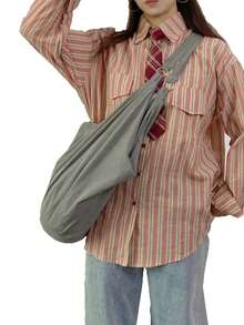 Large Capacity Solid Color Pattern Shoulder Bag, Japanese Minimalist Unprinted Style Tote Bag, Soft Corduroy Fabric Women's Crossbody Bag, Casual Practical Multipurpose Backpack Shopping Bag, Suitable For Work, Study, Travel, Unisex