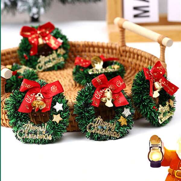 5 piezas/10 piezas Minicoronas navideñas de estrella con lazo de campana de cascabel para escena en miniatura