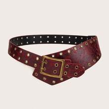 1 件女士深色西部风格重型铆钉宽腰带 - 酒紅色 - 查看 6