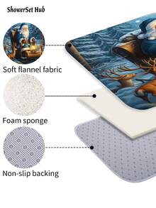 Christmas Decorations1/3/4pcs Santa Claus In The Snowy Forest Shower Curtain Bathroom Set,Poinsettia Reindeer Print Waterproof And Wear-Resistant Accessories,With 12 Hooks - Includes Toilet Seat Cover, Bath Mats, And Rugs Polyester Fabric - Washable - Perfect For Holiday Decor,Home/Bedroom/House/Western/Winter Decor