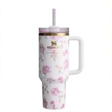 Compatible With Stanley 40 Oz H2.0 Tumbler With Handle, Double Walled Vacuum Insulated Stainless Steel Water Bottle Premium Summer Drink Ware Portable Handy Flask Travel Mug Iced Coffee Cup For Outdoor Camping, Hiking, Driving, Travel, Perfect Gift Idea - trắng - Xem 1