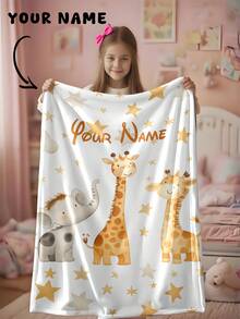 1 pieza Manta personalizada y a medida, patrón de elefante & jirafa, manta con texto, manta conmemorativa, colgante de pared, diseño de manta con retrato fotográfico, adecuada para niñas, niños, adultos, Día de San Valentín, ligera, manta para bebé, manta personalizada - Multicolor - Ver 2