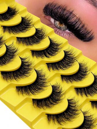 睫毛 俄罗斯假睫毛，看起来像接发 D 卷翘纤细假睫毛 10 对 3D 浓密假睫毛 蓬松仿貂毛睫毛 自然外观