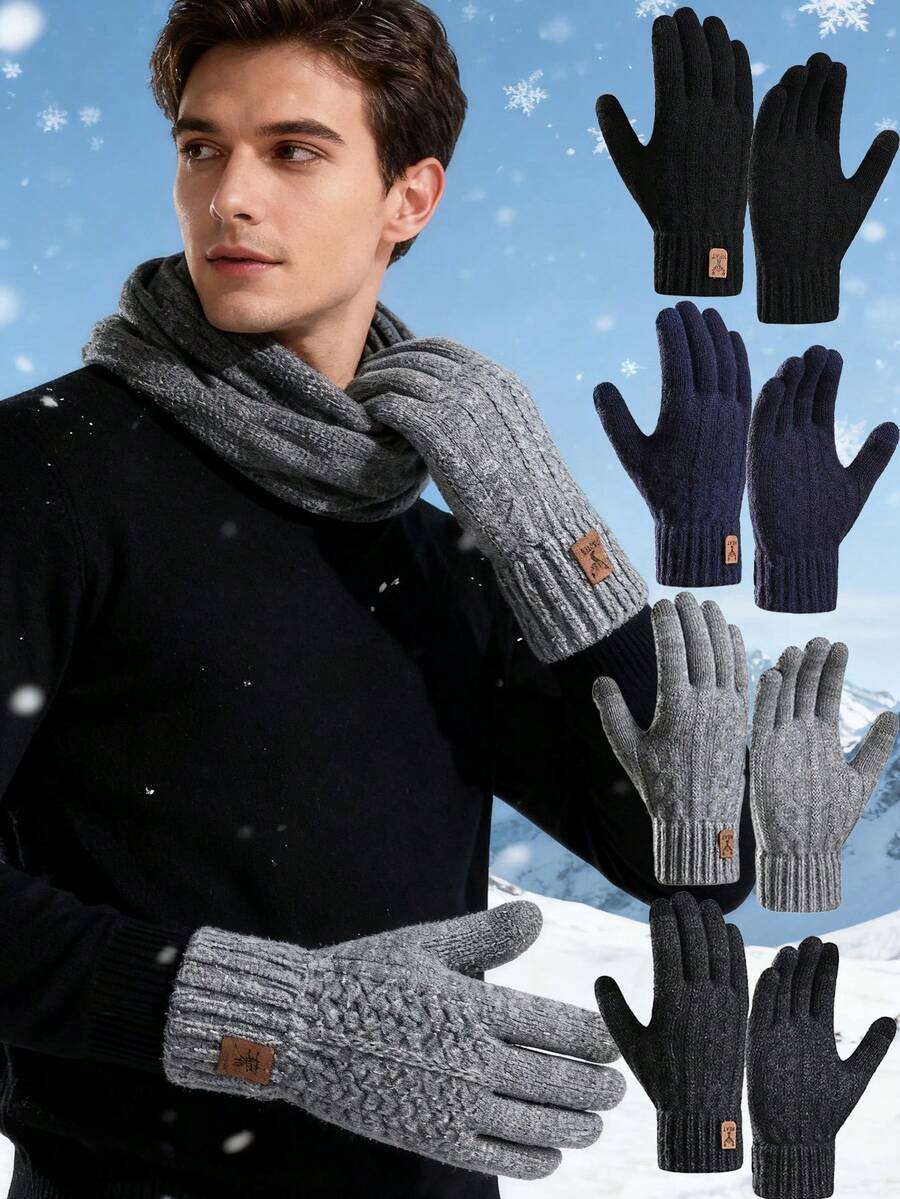 1 Pair Winter Gloves, Touchscreen Fuzzy Knit Gloves, Sensitive Touch Waterproof Windproof Touchscreen Gloves With Zipper, Warm Cycling Gloves, Full Finger Gloves, Outdoor Windproof Ski Riding Cold-Proof Snow Gloves