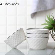 1pc/2pcs/4pcs Rose Diamond Patterned Ceramic Bowl, 4.5in/5in Pasta/Soup Bowl, Deep Ceramic Bowl, Microwave , Luxury Nordic Style Diamond Black Line Design