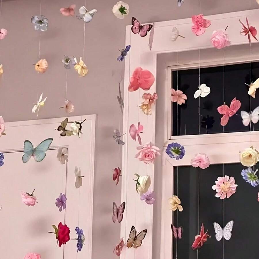 71pcs Suspended Flower Decor Set, DIY Floating Flower Curtain, Includes Artificial Flowers, Fishing Line, Adhesive Hooks, Easy To Install - Suitable For Weddings, Parties, Home Decor And Photography Props