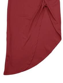 Vestido elegante de mujer con cuello plisado y volantes, vestido casual negro, manga farol con bajo dividido, adecuado para baile, fiesta, playa, cita, boda, reunión, vestido de primavera/verano para mujer, vestido elegante, de moda y sexy para mujer - Rojo - Ver 6