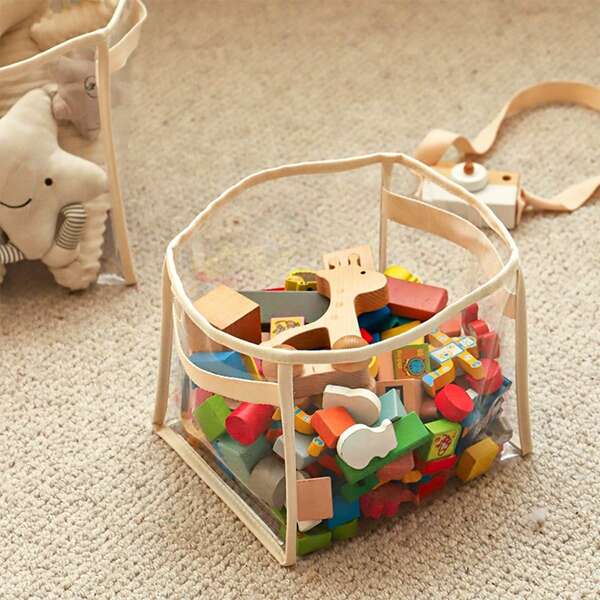 1 pièce Panier de rangement transparent pour jouets, boîte de rangement pour blocs de construction et peluches, seau de rangement multifonctionnel grande capacité, rangement et organisation pour la maison dans la chambre, la salle de bain, le bureau, le bureau
