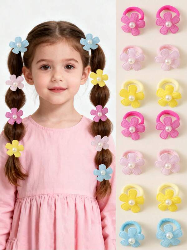 Set de 10 coleteros/lazos con flores coloridas para niñas bebés, accesorios para el cabello, para uso diario