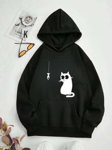 Sudadera con capucha y estampado de polar para hombre - Negro - Ver 1