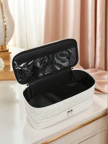 便携式吹风机收纳袋 - 双层大容量化妆品收纳包，适用于旅行、浴室和办公室 | 带拉链的美容工具收纳袋，可装吹风机、化妆刷和化妆品 | 小巧便携，适合桌面、度假和日常使用 | 化妆包 | 化妆袋 | 化妆包 | 洗漱包 | 旅行必备 | 邮轮必备 | 度假必备 | 男女通用 - 白色 - 查看 5