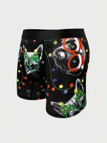 Christmas Men's Cute Cat Artistic Digital Print Casual Boxer Briefs - Multicolor - View 3