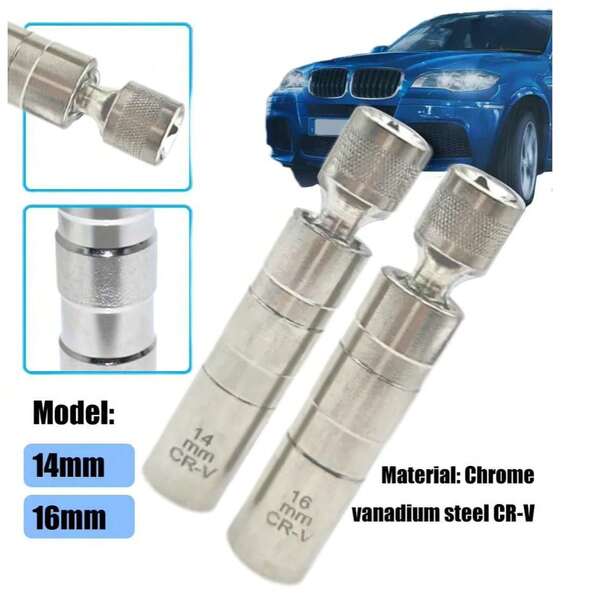 Universal Joint 14/16mm Spark Plug Socket Wrench Adapter Magnetic Sleeve Drive Spark Plug Flexible Socket Auto Repair Tools Thin Wall Car Removal Tool