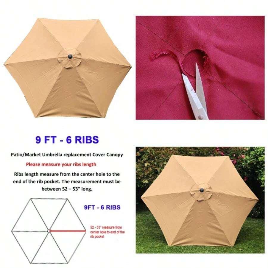 - Toldo de repuesto para sombrilla de 9 pies y 6 costillas, color bronceado toldo - inicial - Ver 1