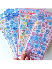 1张随机可重复使用3D贴纸 - 可爱水果、冰淇淋、拉布拉多犬、动物和宠物（猫、狗）| 自粘多层贴纸，不对称形状，哑光表面，适用于剪贴簿、日记、计划本、DIY手工 | 柔软亮丽的卡通3D浮雕可爱趣味贴纸，水晶钻石浮雕贴纸，创意定制计划本贴纸 - 彩色 - 查看 7