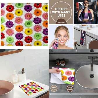 3D Colorful Rainbow Gerbera Daisies Print Hand/Sports Towel, 15 X 22(11x12 Wash Cloth For Face And Body)