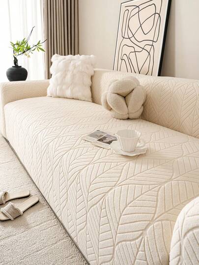 Funda de sofá de terciopelo suave, estampado de hojas, funda de sofá envolvente parcial, apta para mascotas - 95% poliéster 5% spandex, transpirable y elástica, se ajusta a sofás de 1/2/3/4 plazas, para todas las estaciones, cómoda y minimalista, mejora la felicidad del hogar