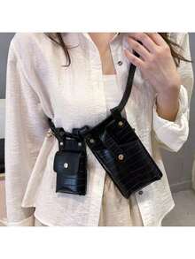 2 Pieces Women's Belt Bag Designer Tactical Waist Bags Female Leather Flap Fanny Pack Shoulder Crossbody Chest Bag Purse Mobile Phone Bag