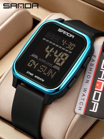 SANDA. SANDA 2211 New Square Men's Watch Outdoor Luminous Waterproof Multi Functional Sports Large Dial Electronic Watch