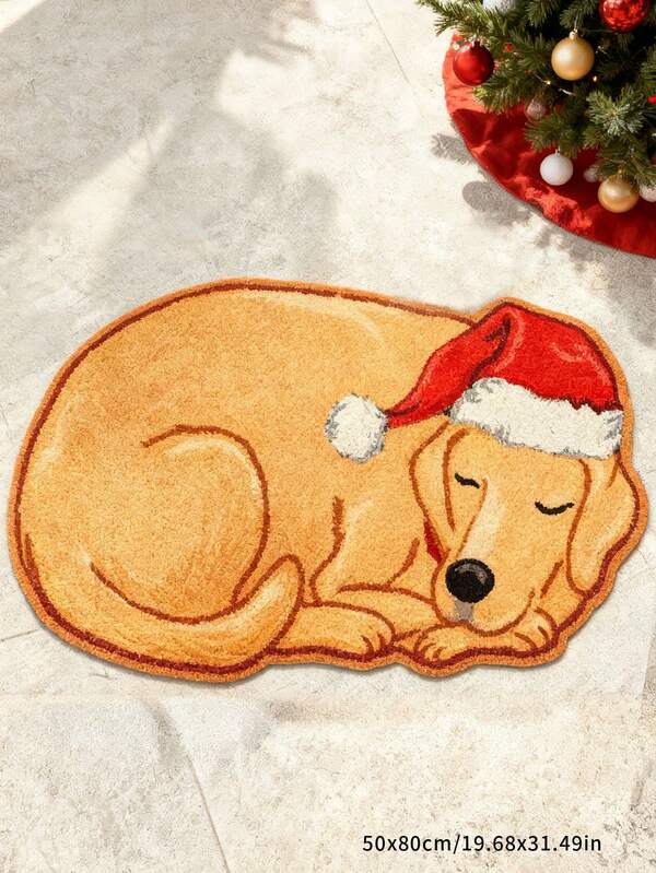 1 pezzo Tappeto caldo con design natalizio carino di cane, tappetino decorativo da camera da letto