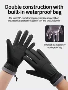 1 Par de Luvas de Inverno - Compatível com Tela de Toque, Forro Térmico Grosso e Quente | Tira de Punho Ajustável | Adequado para Esqui, Ciclismo e Clima Frio