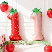 2 个 42 英寸草莓数字 1 气球，草莓生日派对装饰，浆果女孩一周岁生日装饰草莓 1 岁生日气球，适合 1 岁浆果主题生日派对装饰婴儿送礼会装饰 - 彩色 - 查看 2