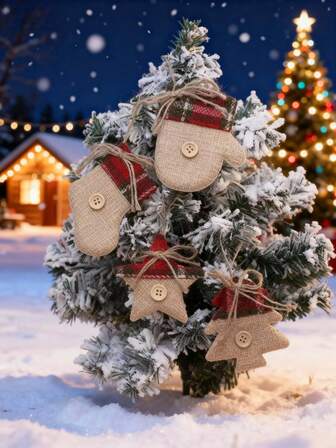 Christmas Farmhouse Decorations Neutral Christmas Ornaments Rustic Star Decorations With Burlap Rope Crafts Gift Decor