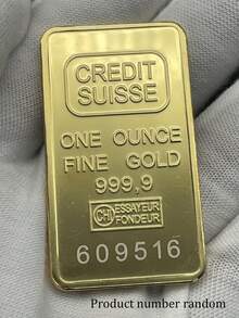 1oz Non-Magnetic Swiss Gold Bar, Plated Gold Ingot, Commemorative Coin, Unique Serial Number, Random Product ID