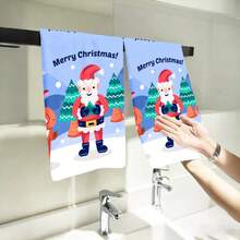2PCS Christmas Kitchen Towels Merry Christmas Santa Claus Tree Dish Towels, Aesthetic Design, Fine Workmanship, Highly Absorbent, Suitable For, Gym, Dining Room, Outdoor, Winter Decor Gift