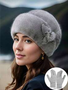 Faux Mink Fur Flower Hat, Fashionable Leather Warm Hat, Thick, Ear-Protective, Windproof, Solid Color, Washable - Suitable For Autumn/Winter Autumn Accessories