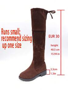 A Pair Of Stylish Over-The-Knee Boots For Girls, Including Black Boots For Girls And Brown Knee-High Boots For Teens. Suitable For Children's Daily Shopping Wear In Autumn And Winter.Parent-Child Outfit