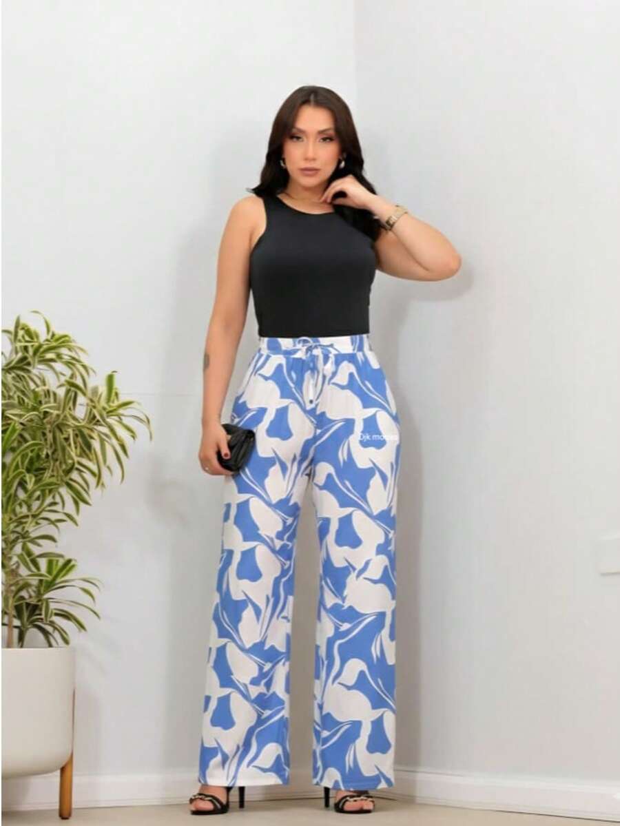 DUNA Fabric Pants With Lining, Pocket And Elastic Waist - Ce - View 1