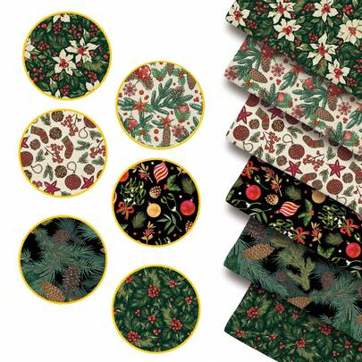 6pcs Polyester Peach Skin Woven Fabric Pack, 19.7x18.9 Inches - Christmas Theme, Pre-Cut Quilting Squares, Suitable For DIY Crafts And Decorative Pillows