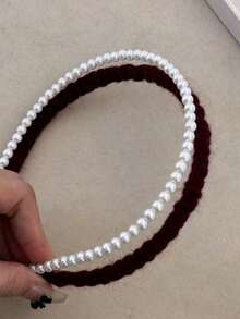 1 pieza Diadema elegante de doble capa con perlas falsas para mujer, accesorio de cabello artístico y de alta gama
