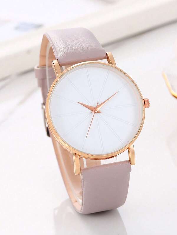 1 Stück runde Damenuhr, einfache Quarzuhr, Damenuhr, Damenarmbanduhr, Geschenk für Frauen, bequemes PU-Lederarmband geeignet für den täglichen Lässig-Stil, ideale Geschenkwahl