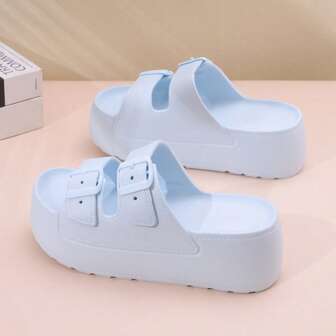Sandalias de mujer con suela gruesa, para uso en exteriores, estilo nuevo 2025, plataforma con una correa, sandalias antideslizantes para interiores y el hogar, sandalias con hebilla de moda