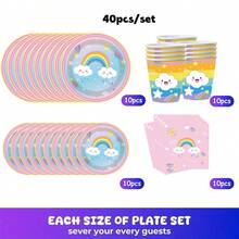80/10pcs Cartoon Rainbow Cloud Party Supplies Set, 7/9 Inch Plates Cups Napkins Set, Suitable For 10-20 People, Applicable For Birthday Party, Picnic, Camping, Wedding Party Decoration - Multicolor - View 10