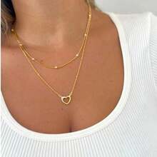 Women's Double Necklace In 925 Silver And 18k Gold Plated With Balls And Openwork Heart - Vàng - Xem 1