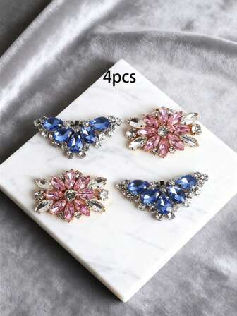 4ชิ้น สีฟ้า พลอยเทียม สีตัดกัน โบว์ โลหะ เครื่องประดับ, แฟชั่น ประณีต คลาสสิก น่ารัก DIY รองเท้าส้นสูง Decor, เหมาะสำหรับ Elegant เซ็กซี่ Ladies' Date รองเท้า, รองเท้าบูท, รองเท้าผ้าใบ, แฟชั่น เข็มกลัด คลิป, คลิปกระเป๋า, Home Decor, อเนกประสงค์ เครื่องประดับ