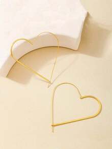 1 Pair Geometric Heart-Shaped Line Hoop Earrings, Suitable For Women's Daily Wear - 銀戒指 - 查看 5