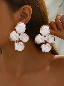 1 Paar elegante Blumen Rose Stoff Ohrringe, charmantes Kleidungsaccessoire, Laufsteg Mode, Geschenk für Feiertage und Partys, Valentinstag, Muttertag