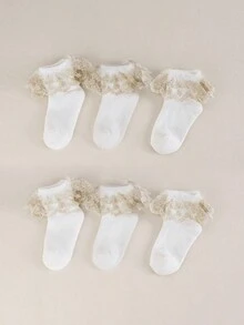 6 pares de calcetines blancos de malla transpirable y suave con borde de encaje, estilo escolar para estudiantes niñas y baile, adecuados para todo el año - Blanco - Ver 9