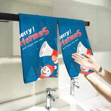 2PCS Christmas Kitchen Towels Snowman Christmas Greeting Pattern Print Fingertip Towel, Highly Absorbent, Quick Dry, Contemporary Style, Suitable For, Gym, Picnic, Travel, Winter Decor Gift