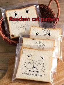 100个装可爱卡通透明自粘面包袋烘焙切片吐司包装袋圣诞节万圣节礼品包装三明治饼干包装 - 無色 - 查看 7