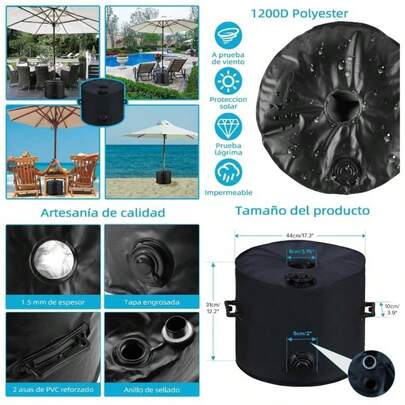 Base para sombrilla de patio, Bolsa Redondo para Peso Base de Sombrilla de polister 1200D, Base de sombrilla patio resistente con 2 asas, para Soporte de jardn Patio Offset de 3, 15in Dimetro