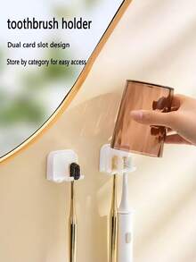 2pcs Toothbrush Holder, No Drill Toothbrush Holder, Wall Mounted Tumbler Holder - No Installation, Tumbler Holder, Shelf, Bathroom Storage Rack, Wall Mounted Use - Multicolor - View 3