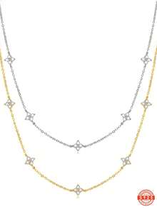 1 Stück Luxus 925er Sterling Silber Kleeblatt Cubic Zirkonia Diamant Halskette, elegantes Schmuckgeschenk für Frauen, geeignet für den täglichen Gebrauch, Lässig, Reisen, Party, Sammlung, kommt mit exquisiter Geschenkbox, modischer Schmuck für alle Jahreszeiten