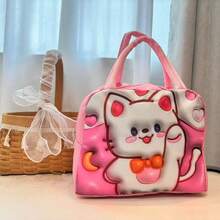 1pc Lunch Bag, 22x19x12cm, Canvas Material, Waterproof Double-Layer Insulation, Capybara, Cat, And Little Dinosaur Designs. Portable Handbag, Essential For Office Workers And Students.