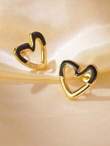 1 Pair Fashionable Minimalist Rainbow Hollow Heart Stainless Steel Earrings, Suitable For Women To Wear To Parties Or Travels