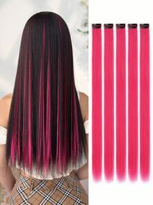 Bộ 5 tóc giả kẹp màu hồng nhạt, tóc giả sợi tổng hợp cho nữ, có thể kết hợp với nhiều kiểu tóc khác nhau mà không cần đến tiệm, thích hợp sử dụng hàng ngày và dự tiệc - Màu Hồng baby - Xem 9